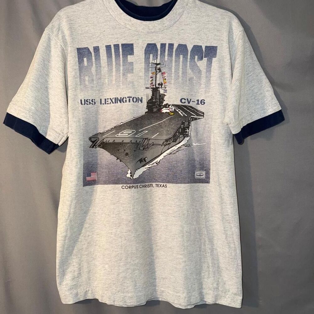 Vintage 1990s USS Lexington CV-16 Blue Ghost Navy single stitch T-Shirt